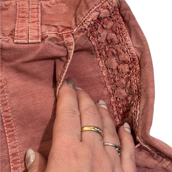 Sundance Women’s 10 Linen Cotton Blend Pants Lace Trim Dusty Pink Boho Casual - Picture 11 of 15